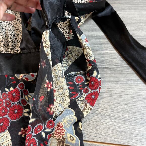 Vtg Speechless Babydoll Sheer Blouse Size L Satin Tie Back Y2K Asian Inspired - Picture 13 of 16